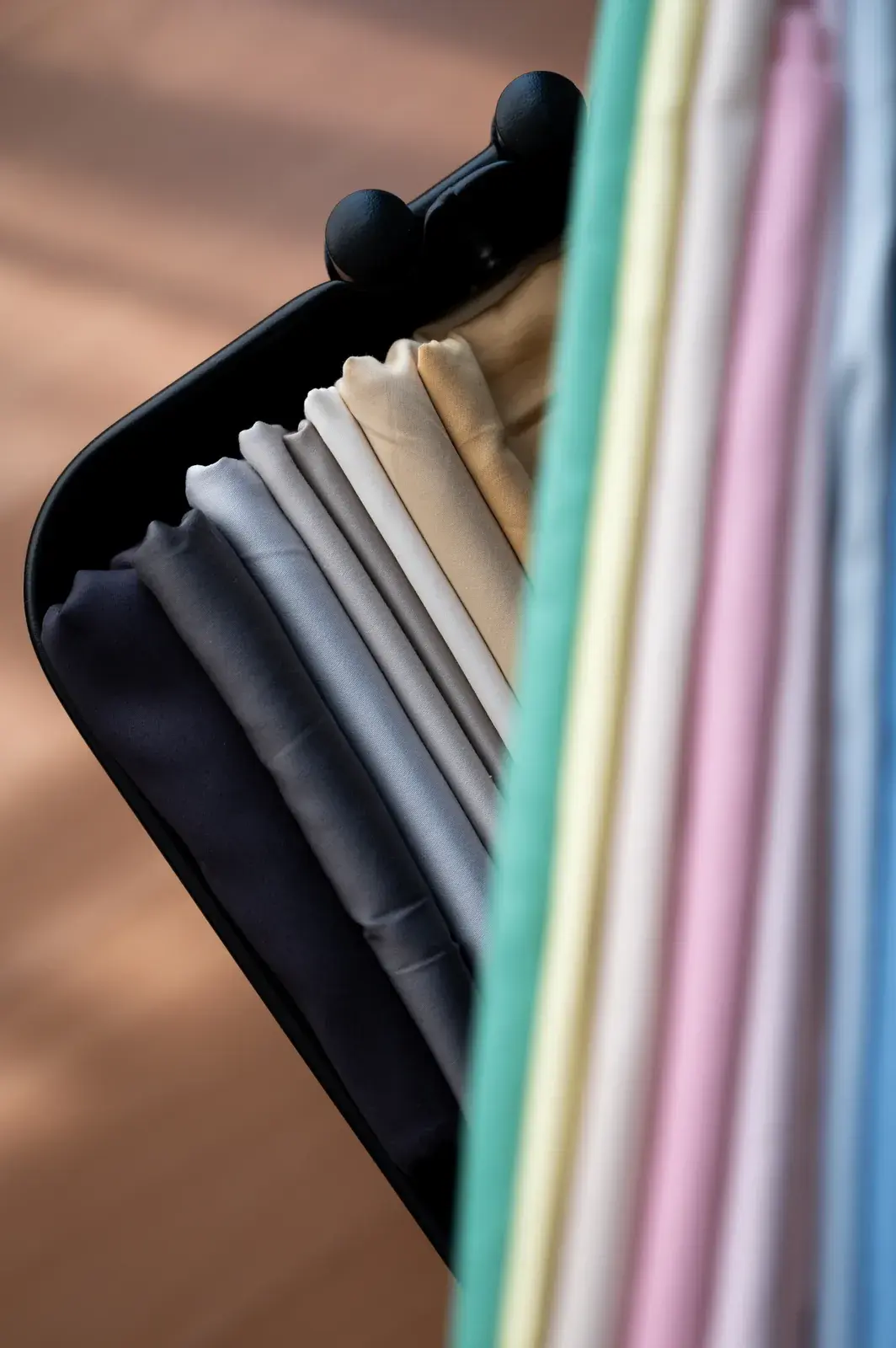 Fabric bolts organised on the warehouse rack